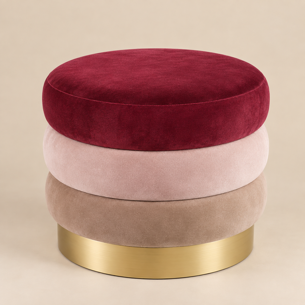 Pouf Rotondo Capitonné in Velluto Avorio con Base Oro - EDG (Copia)
