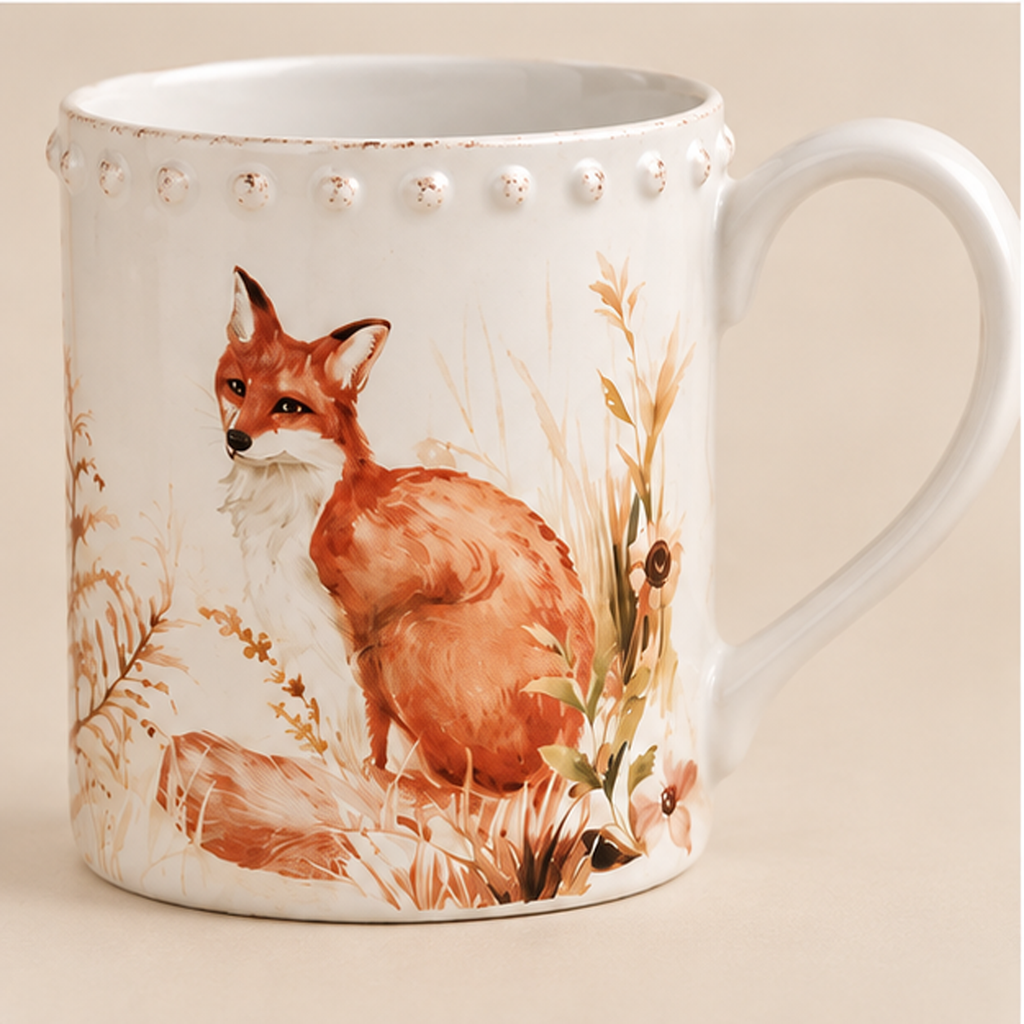Set 2 Tazze Mug in Ceramica con Volpe e Scoiattolo - Collezione Octavia - Blanc Mariclò