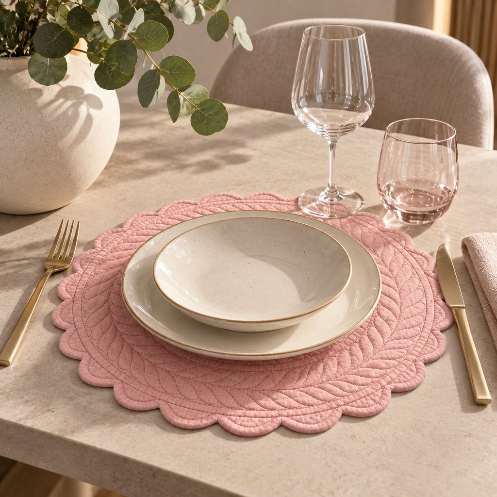 Tovaglietta Americana Tonda Rosa in Cotone - Collezione Carmen
