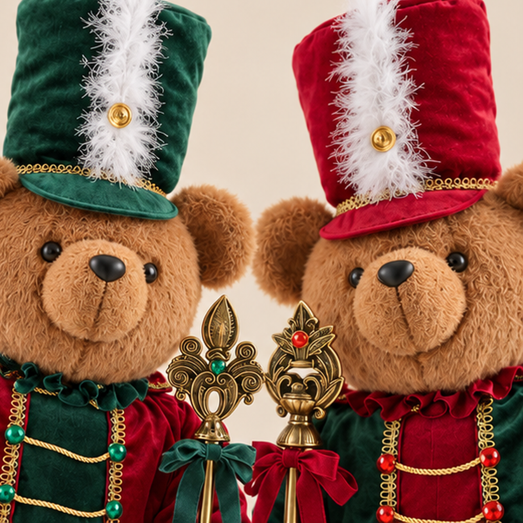 Orso Soldato Schiaccianoci H 100 cm Verde/Rosso - EDG