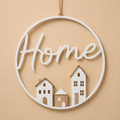 Decorazione da parete “Home” in legno e metallo — Ø 38 cm Bianca