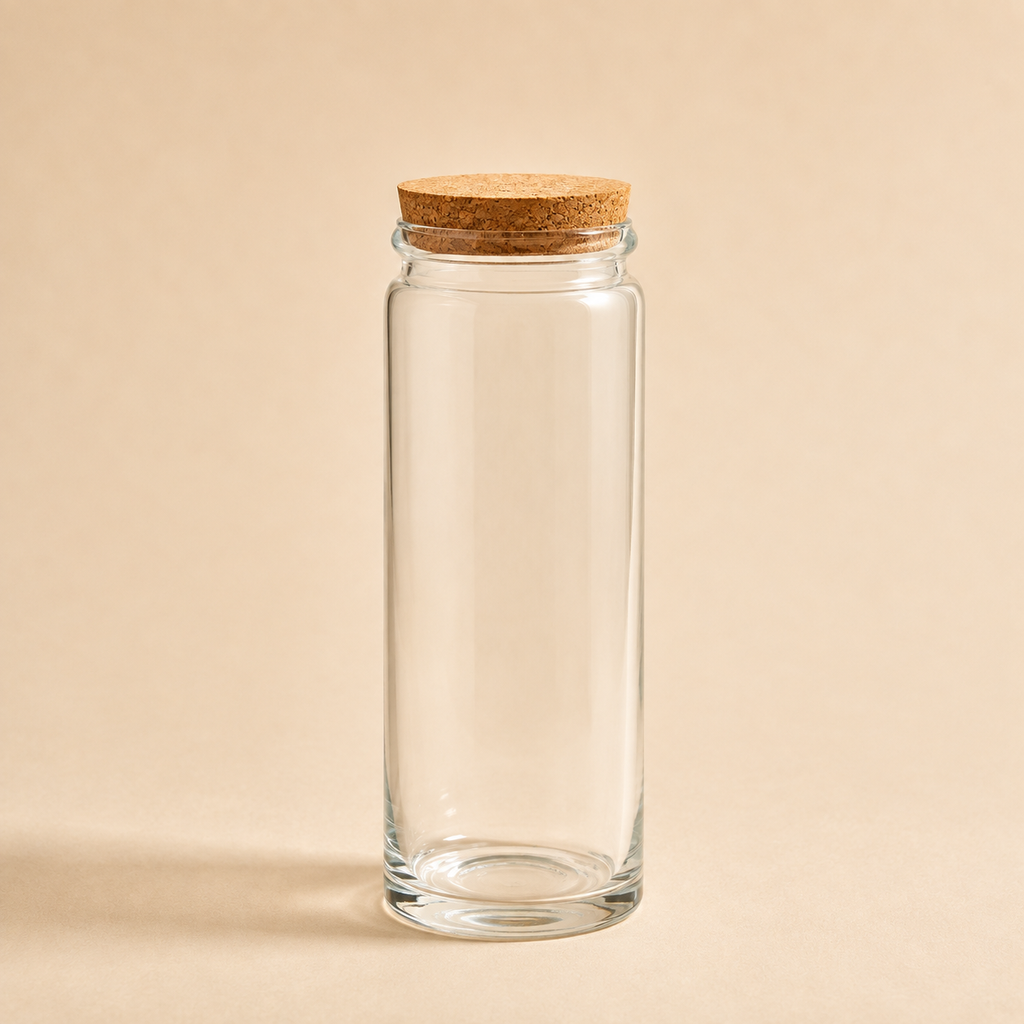 Contenitore in Vetro con Tappo in Sughero – Ø 14 x H 36 cm