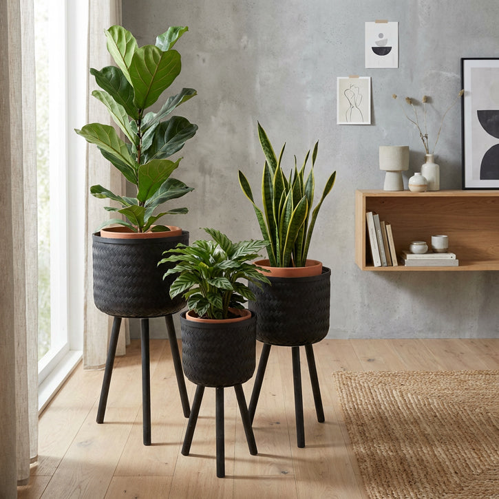 Portavaso bamboo con piedi nero h.76