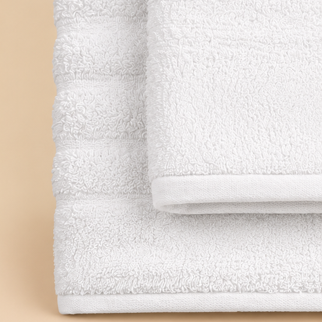 Set Asciugamani Bagno Luxury 2 Pezzi in Spugna 100% Cotone Naturale Bianco