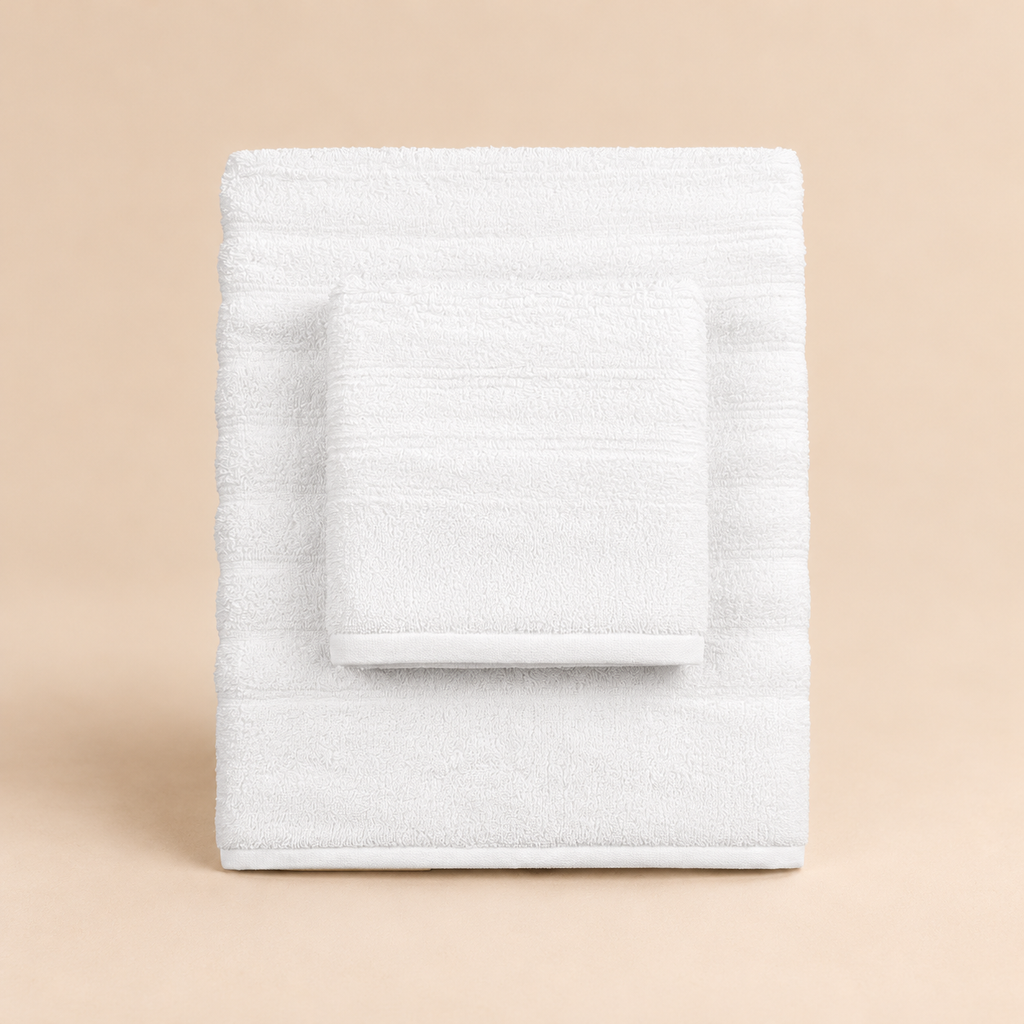 Set Asciugamani Bagno Luxury 2 Pezzi in Spugna 100% Cotone Naturale Bianco