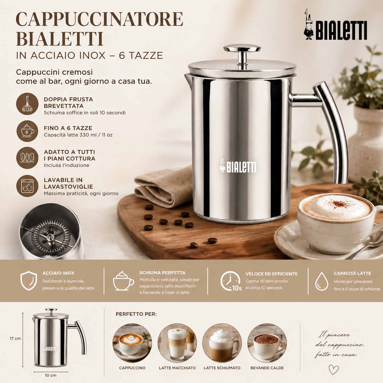 Cappuccinatore Bialetti in Acciaio Inox – 6 Tazze