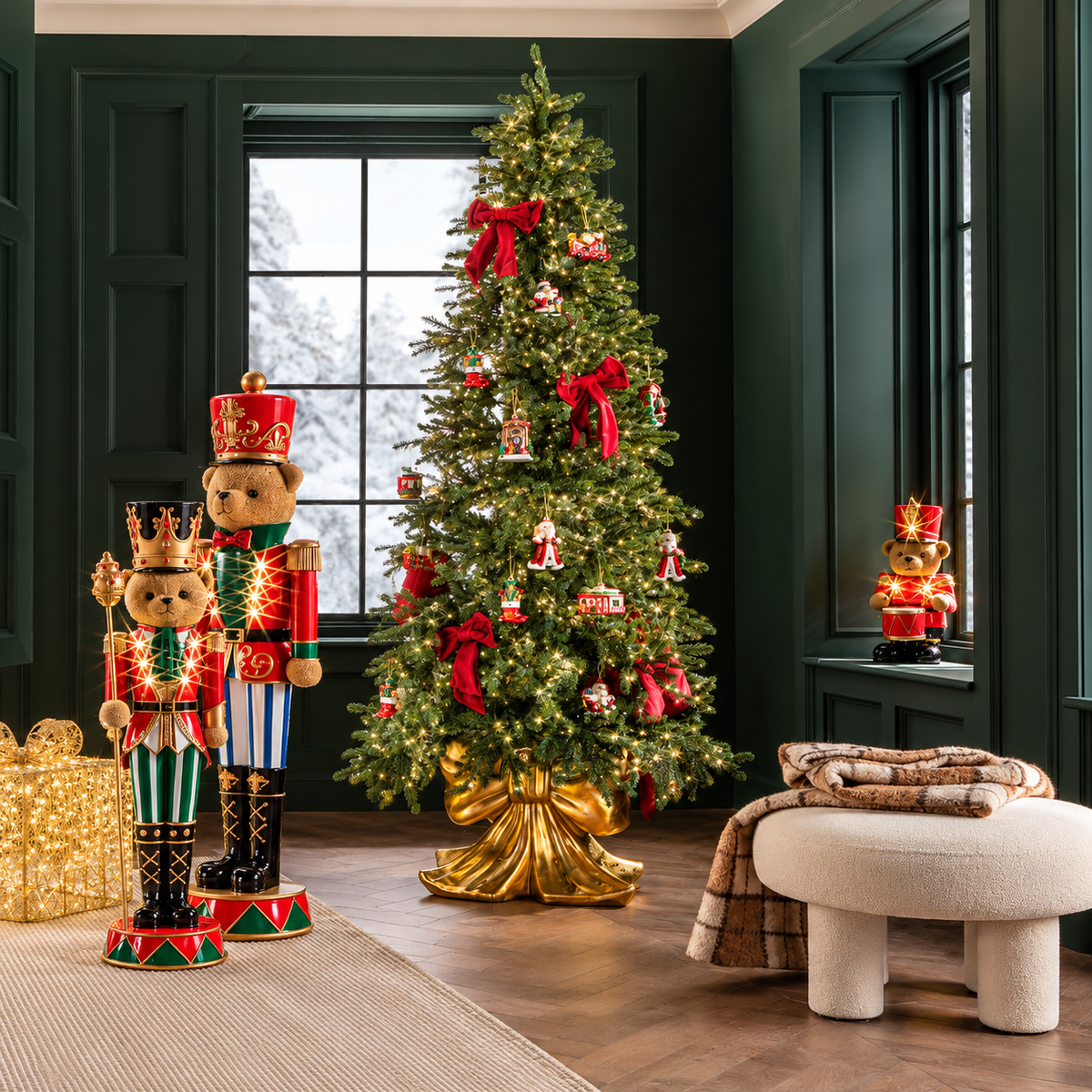 Base per Albero di Natale a Forma di Fiocco Gigante Oro in Resina e Metallo – Collezione Fiocco Reale