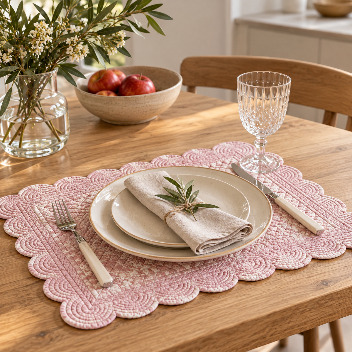 Tovaglietta Americana Toile du Borgo Rosa 35x50 cm in 100% Cotone con Bordo Smerlato