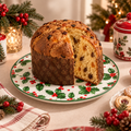 Piatto Panettone Natalizio in Ceramica con Agrifoglio e Bacche Rosse Ø 27 cm