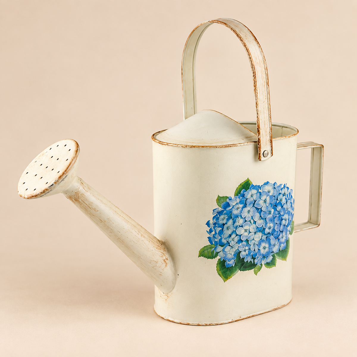 Annaffiatoio Decorativo in Latta Ortensie Azzurre 37 x 32 cm – Effetto Rustico