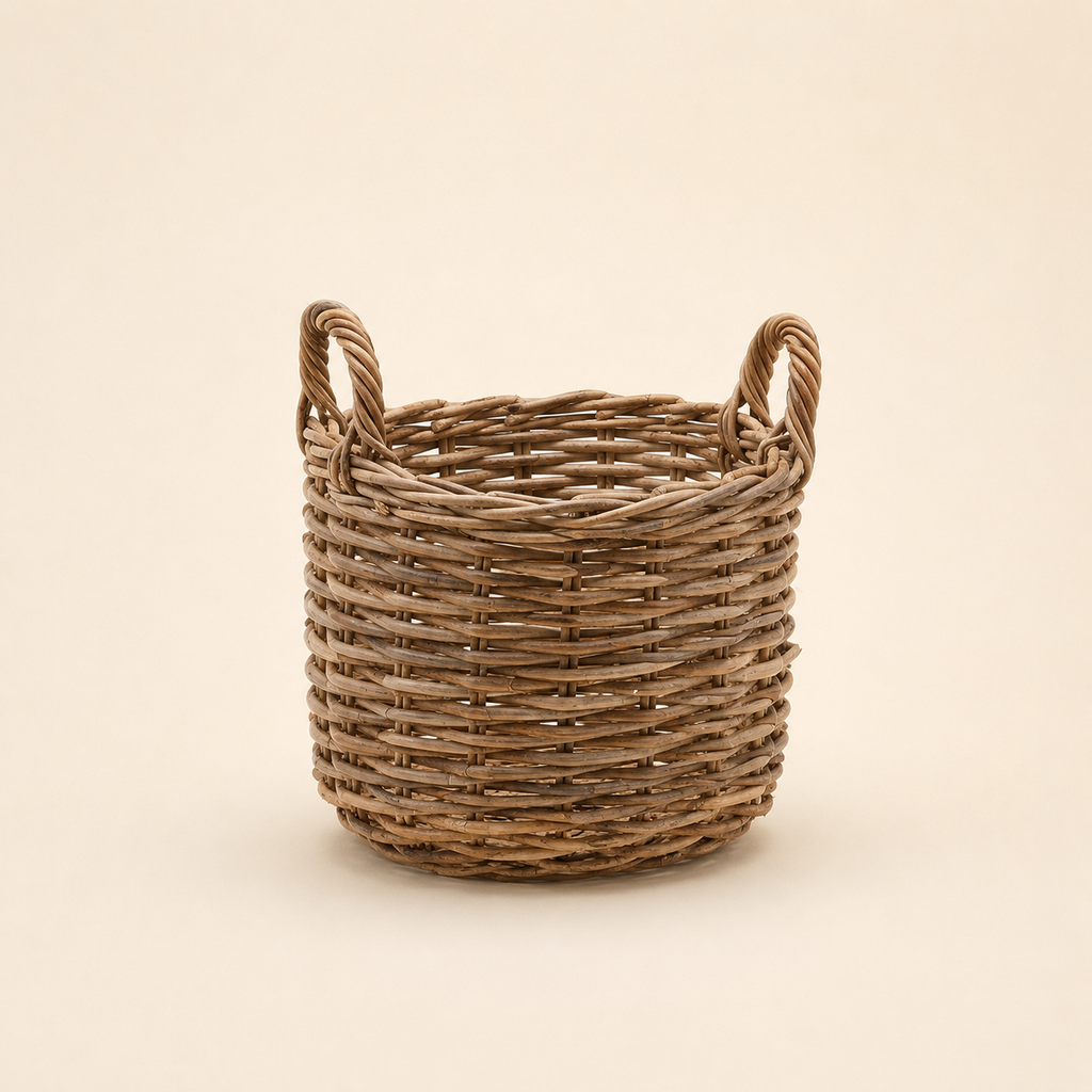 Cesto Rotondo Intrecciato con Manici – Ø 30 x H 23/34 cm