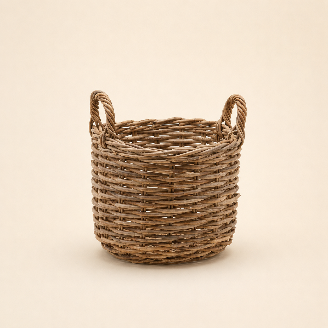 Cesto Rotondo Intrecciato con Manici – Ø 30 x H 23/34 cm
