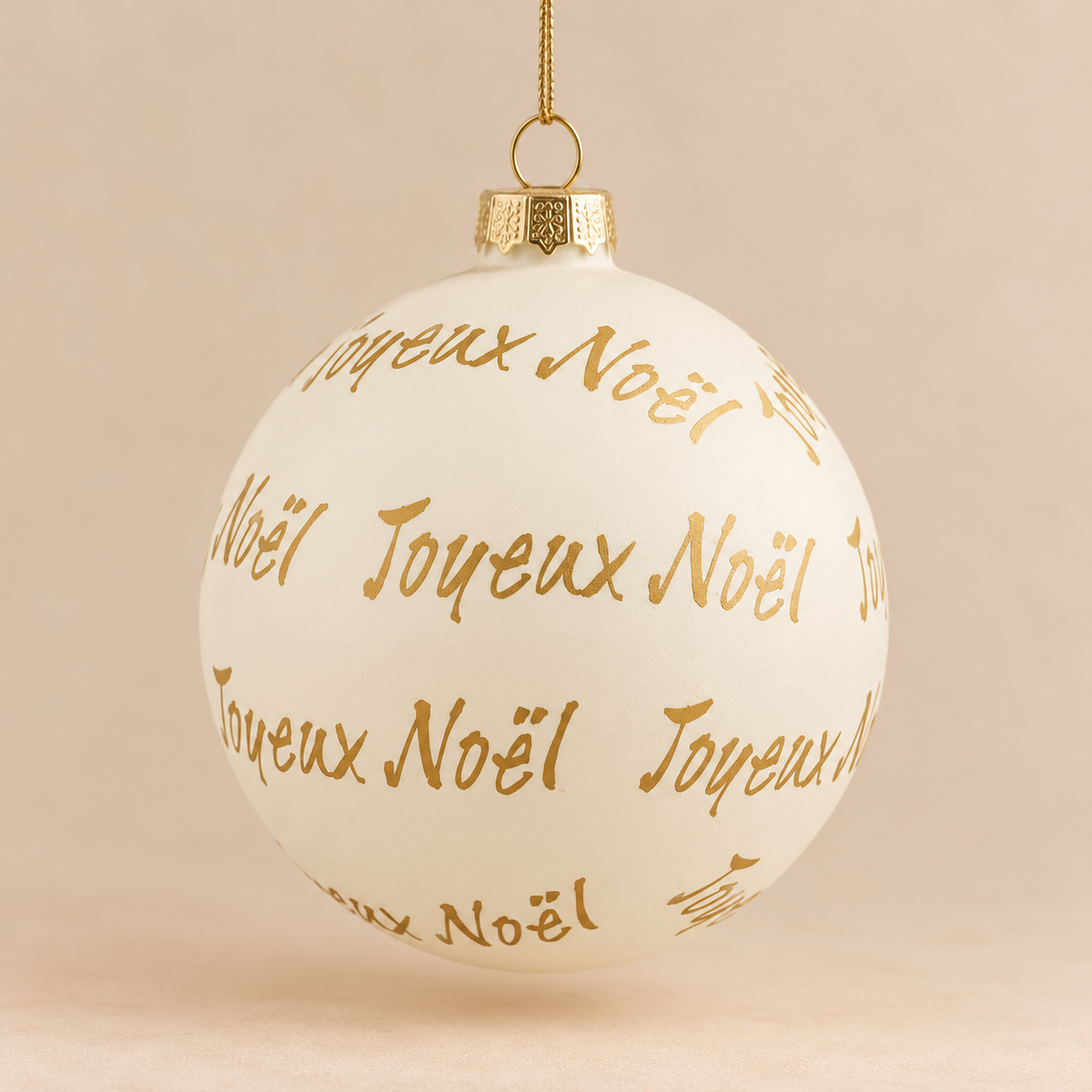 Sfera di Natale in Vetro Bianco con Scritta Joyeux Noël Oro – Ø 10 cm