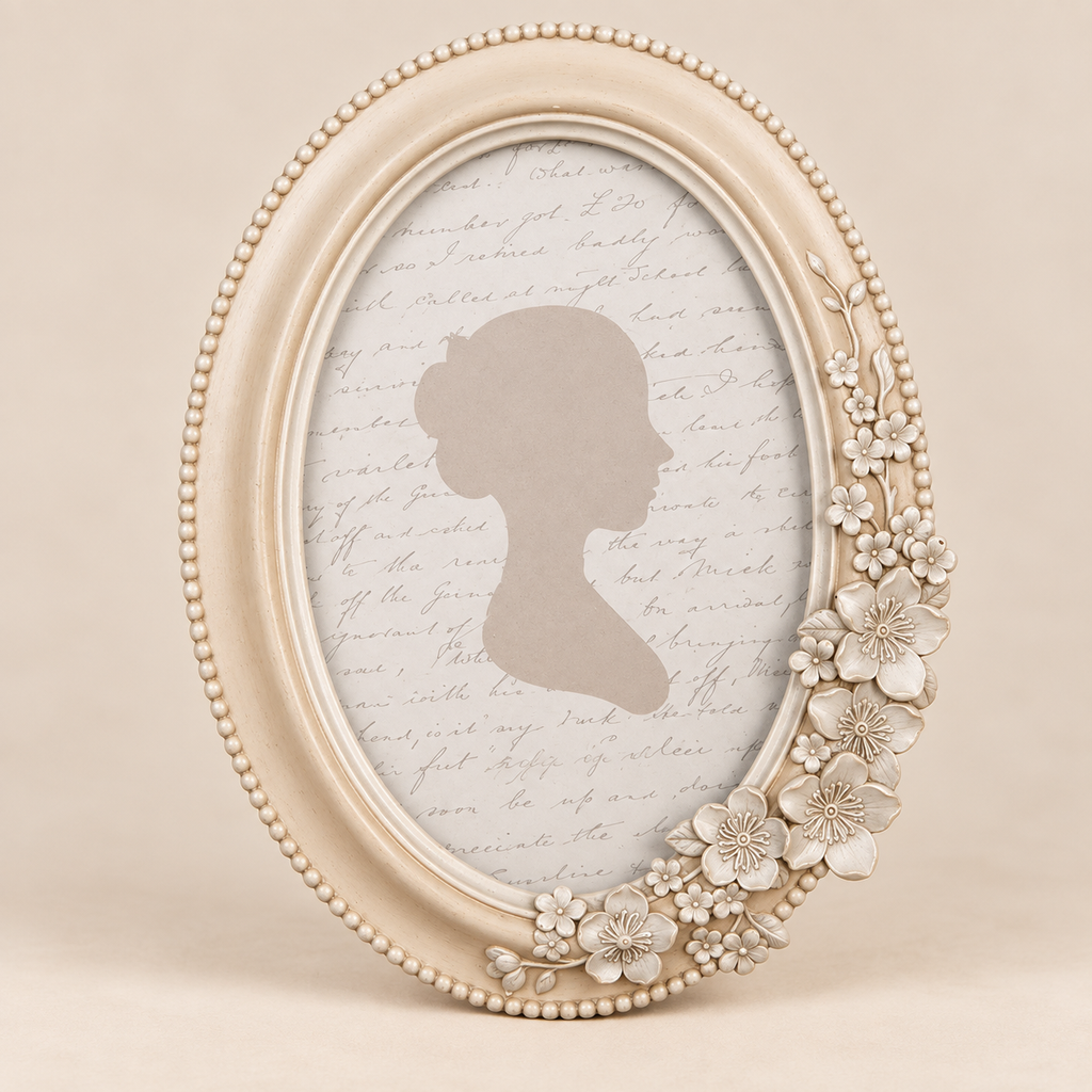 Cornice Portafoto Ovale Beige con Fiori 13 x 18 cm