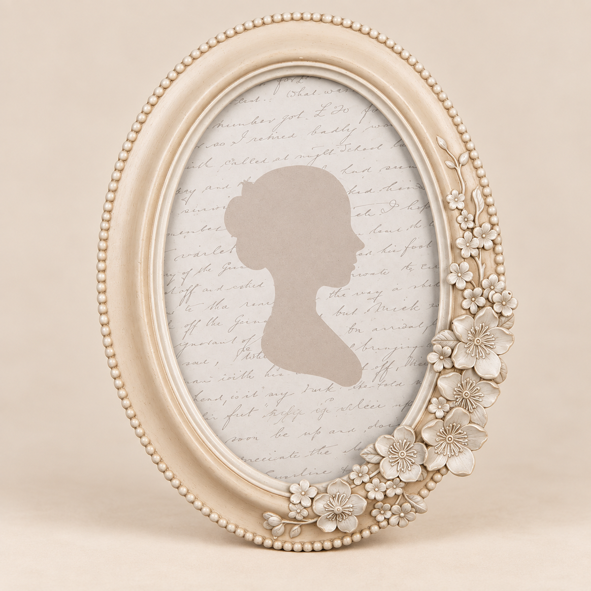 Cornice Portafoto Ovale Beige con Fiori 13 x 18 cm