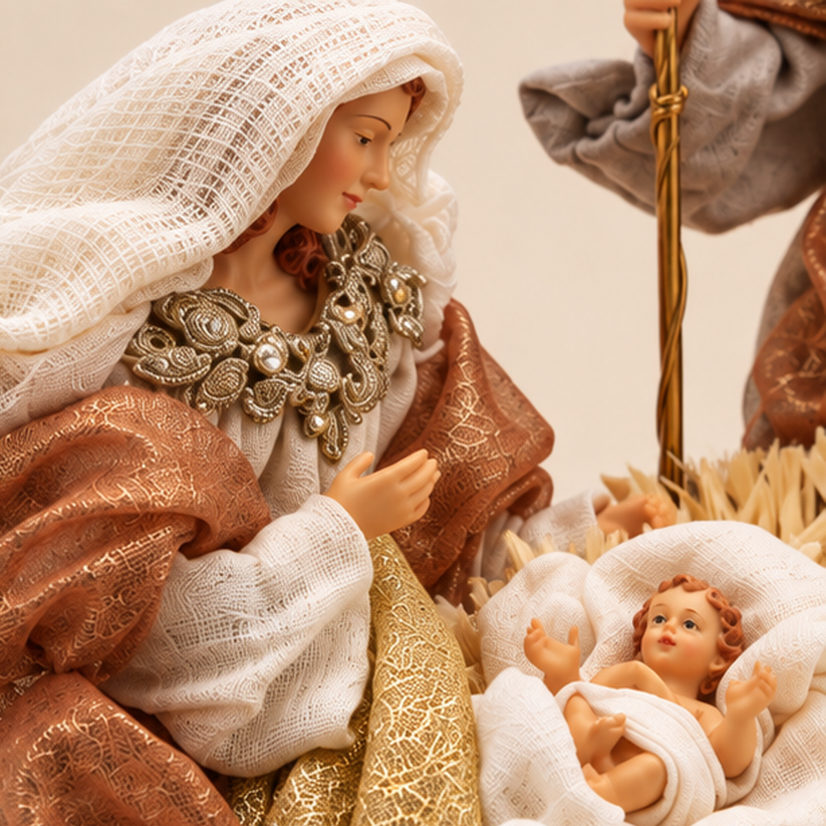 Natività Sacra Famiglia H 25 cm con Abiti in Tessuto - EDG