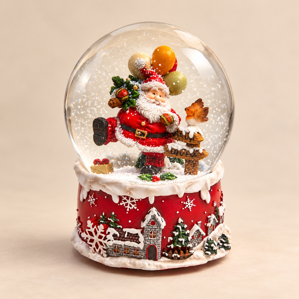 Sfera di Neve Natalizia EDG con Babbo Natale, Palloncini e Villaggio Innevato H20 cm