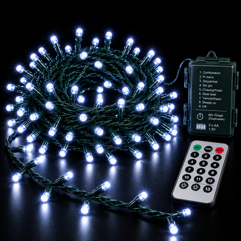 Catena Luminosa a batteria 180 LED 7,2 m con Telecomando e Timer – Interno ed Esterno