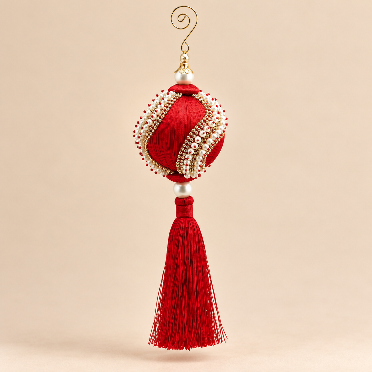 Sfera Natalizia EDG Rossa con Perle, Strass e Nappa Decorativa Ø8xH28 cm