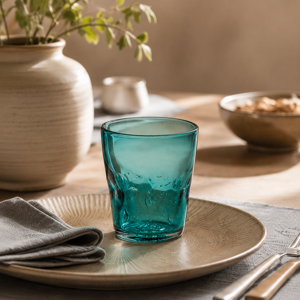 Bicchiere in vetro soffiato Memento Dune Glass Petrol