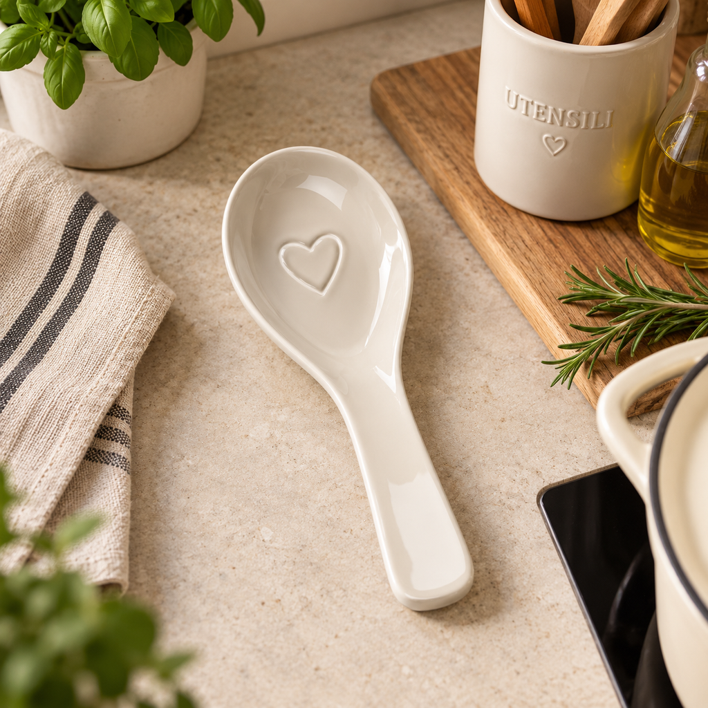 Poggiamestolo in Ceramica con Cuore 9,5 x 25 cm