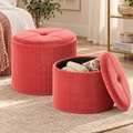 Pouf Contenitore Rotondo in Velluto Rosa corallo