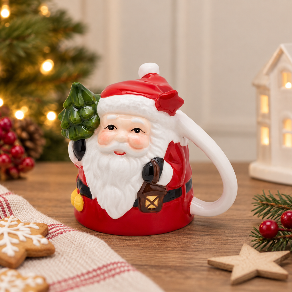 Tazza Natalizia EDG in Ceramica a Forma di Babbo Natale con Lanterna