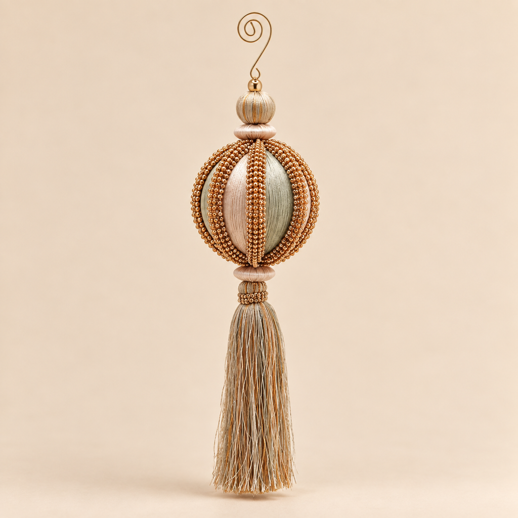 Decorazione Natalizia Sfera con Nappina Avorio e Oro 28cm