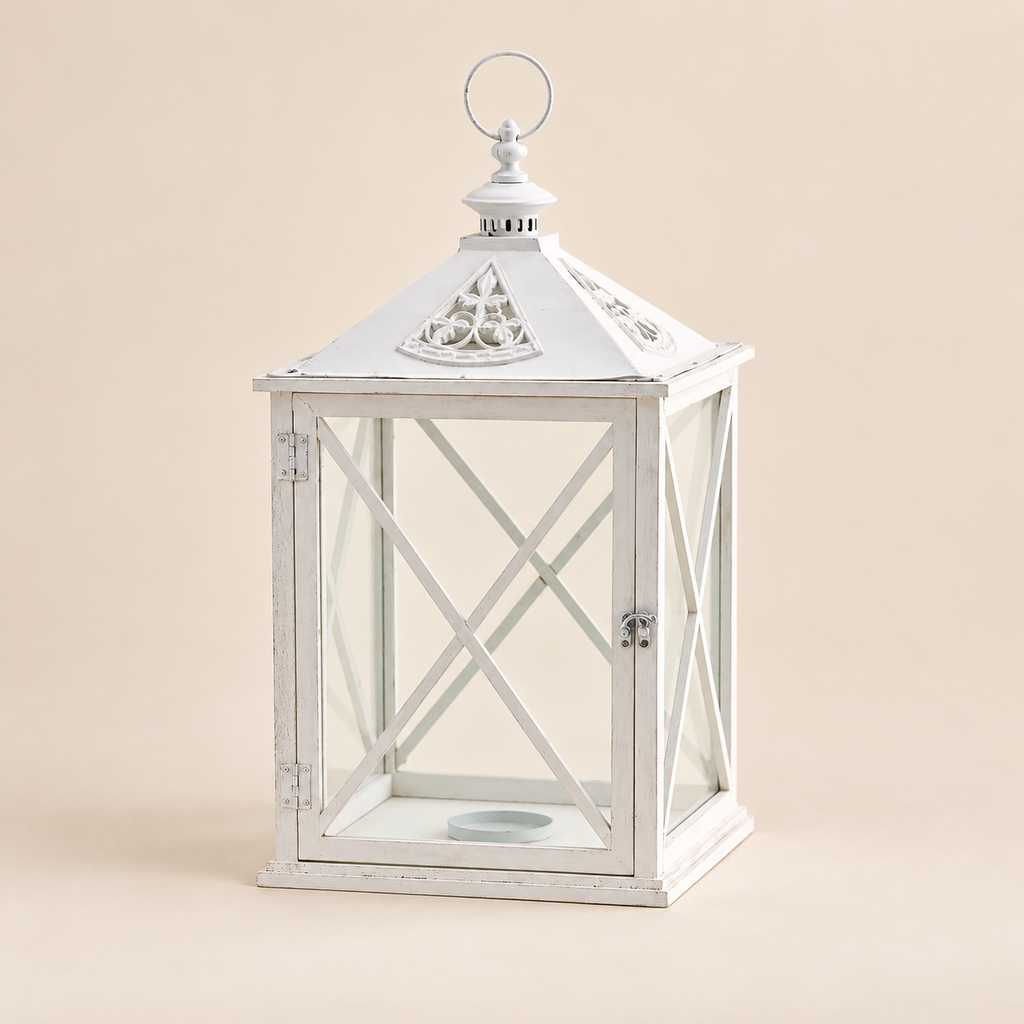 Lanterna Cedar Bianca in Metallo e Vetro H 60 cm (Seconda scelta