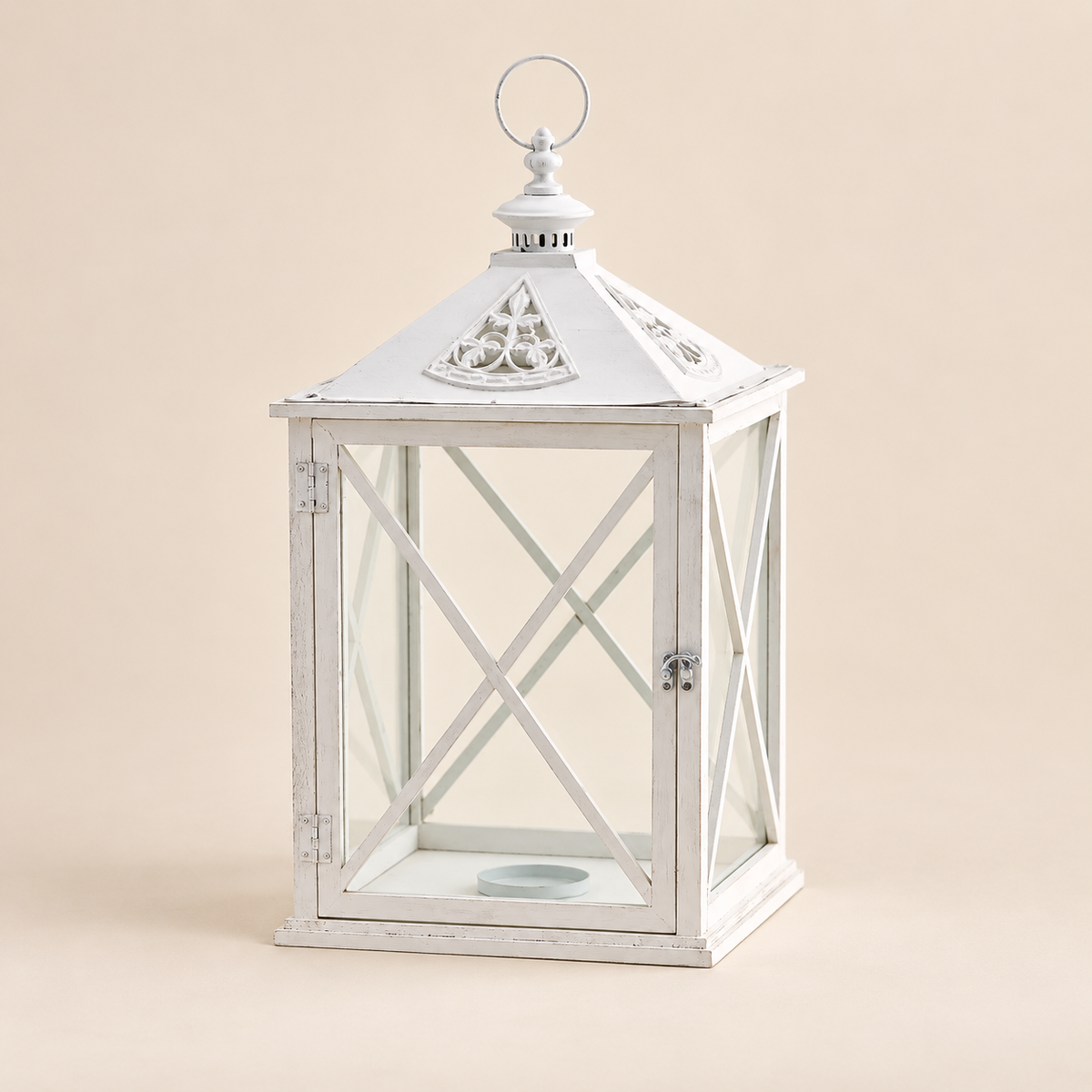 Lanterna Cedar Bianca in Metallo e Vetro H 60 cm (Seconda scelta