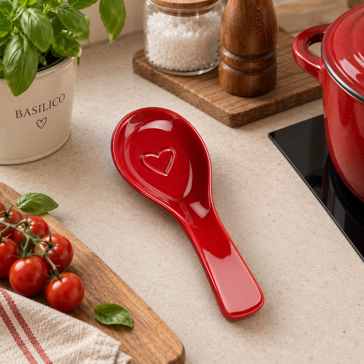 Poggiamestolo Rosso in Ceramica con Cuore 9,5 x 25 cm