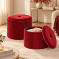Pouf Contenitore Rotondo in Velluto Rosso rubino