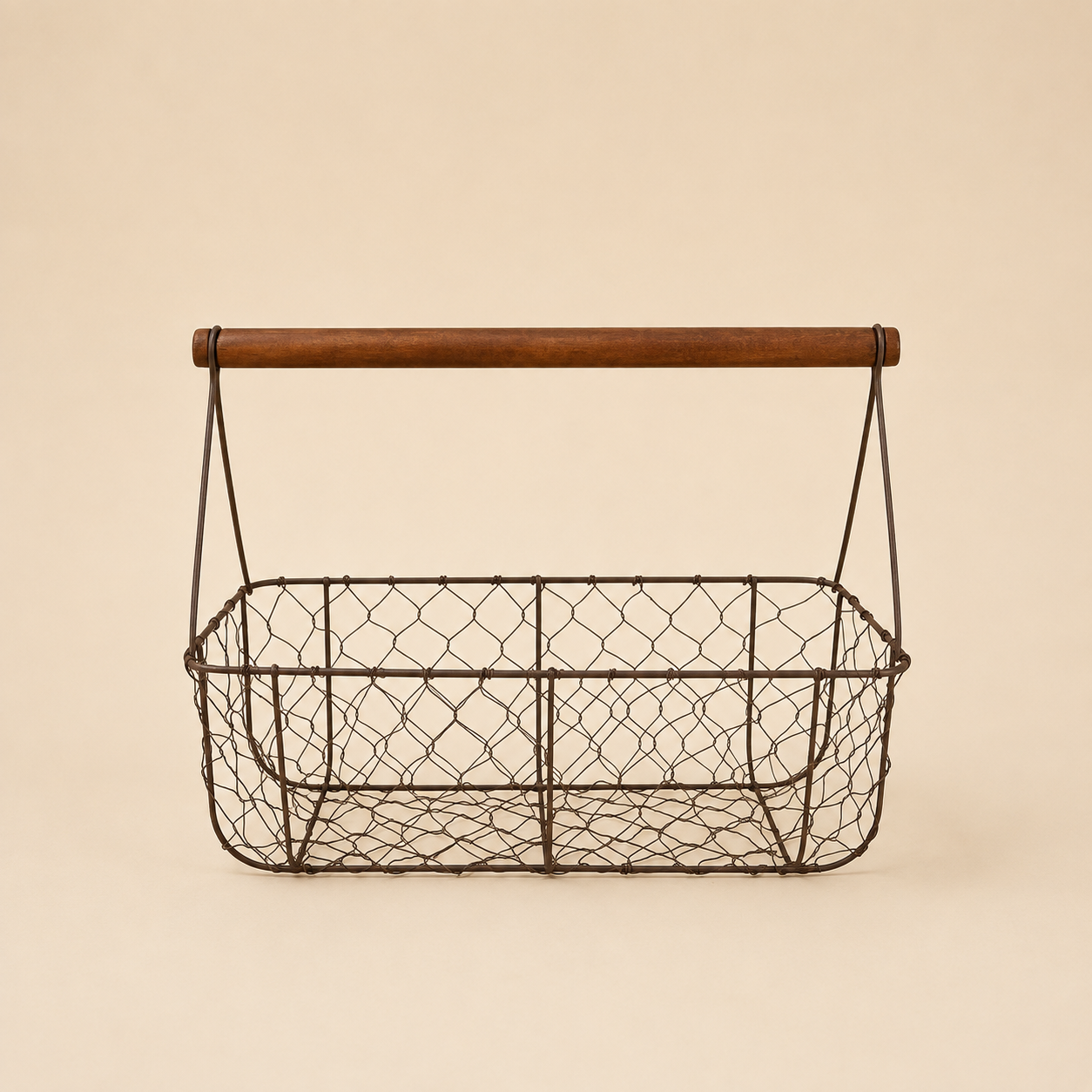 Cestino in Ferro con Manico in Legno – 36 x 17 x H 12/27 cm