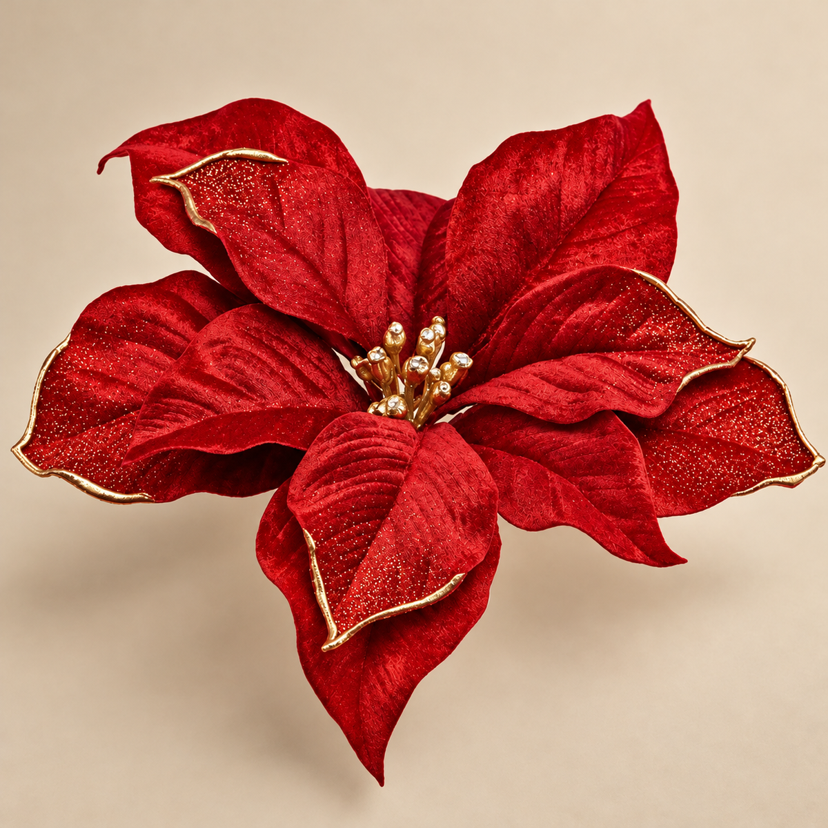 Stella di Natale Rosso e Oro con Petali Effetto Velluto e Glitter – Ø 22 cm