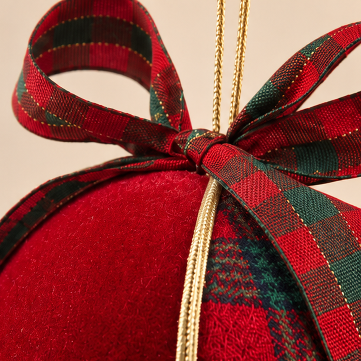 Sfera Natalizia EDG in Tessuto Rosso e Tartan Verde con Fiocco Scozzese e Nappa Rossa Ø10xH19 cm