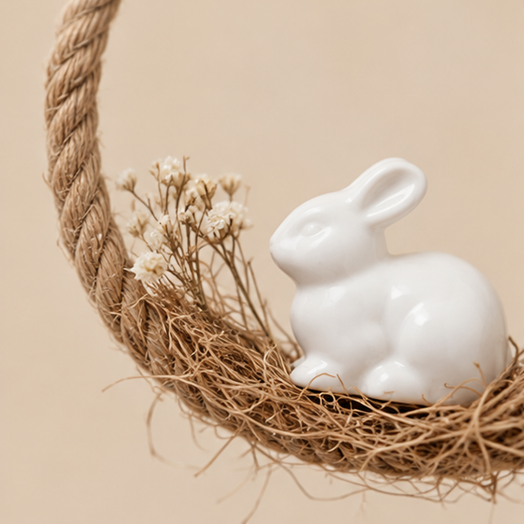 Decorazione Pasquale Sospesa con Coniglietto in Ceramica Ø 21 cm