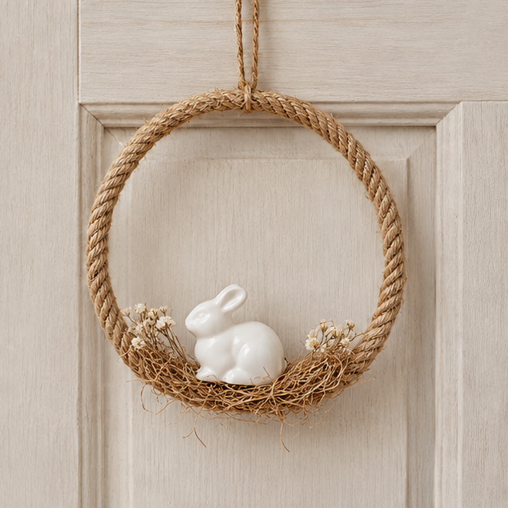 Decorazione Pasquale Sospesa con Coniglietto in Ceramica Ø 21 cm