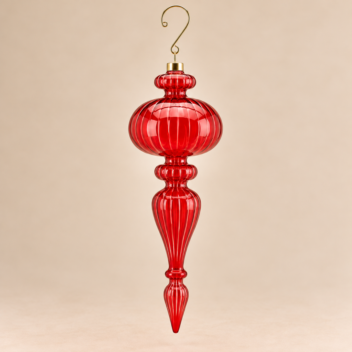 Trottola Pendaglio Natalizio a Goccia in Vetro Rosso con Scanalature Ø8,5xH25 cm – EDG