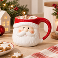 Tazza Natalizia in Ceramica a Forma di Babbo Natale con Manico Rosso