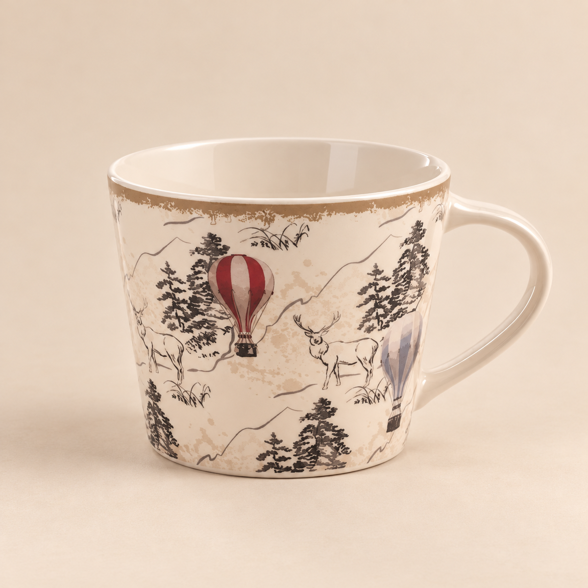 Tazza da Tè Village – Decoro Paesaggio Invernale con Renne e Mongolfiere – 280 ml