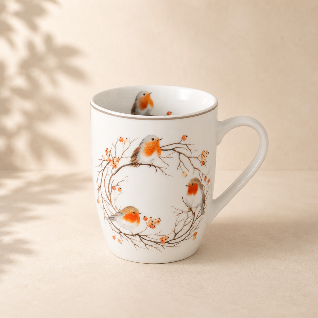 Tazza in porcellana con decoro pettirosso Ruby