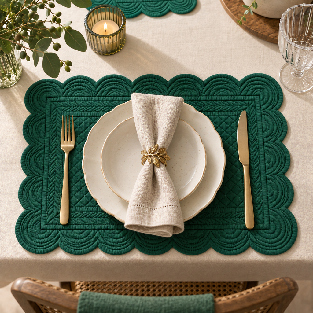 Tovaglietta Americana Rettangolare Verde in Cotone 35 x 50 cm - Collezione Carmen