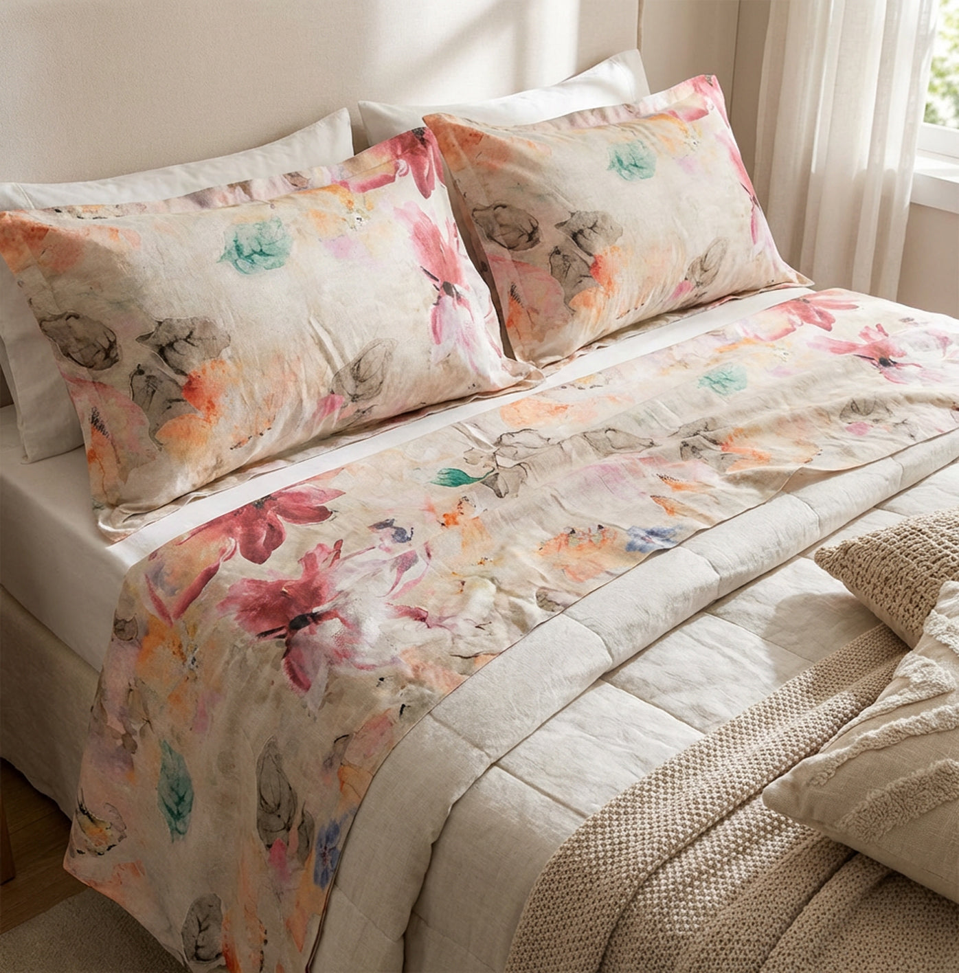 Completo letto matrimoniale Radici Fiore melograno Lenzuola
