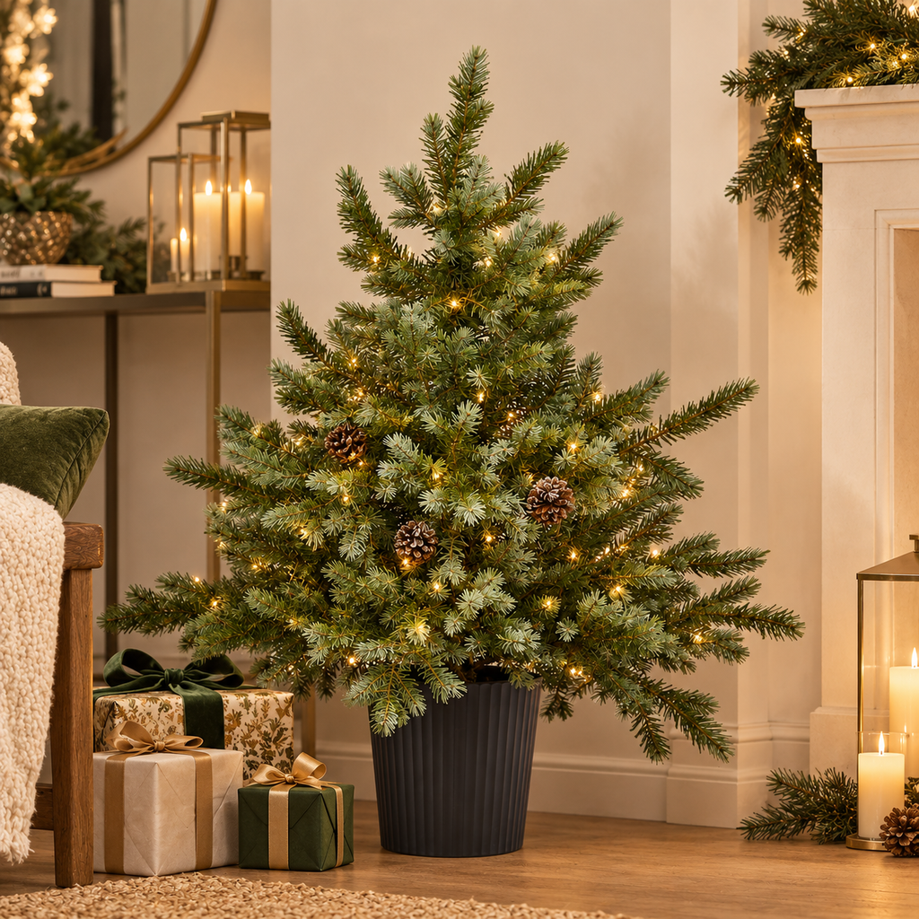 Albero di Natale Argentato in Vaso h.90