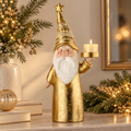 Babbo Natale Dorato Portacandela con Cappello a Punta Decorato e Stella – Collezione Portiamo la Luce! 17x10x36 cm