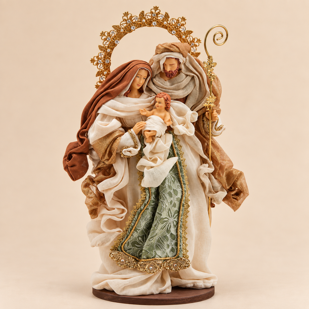 Natività Sacra Famiglia H 50 cm in Poliresina con Abiti in Tessuto - EDG