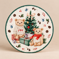 Sottopentola Natalizio Rotondo in Ceramica e Sughero con Orsetti, Albero di Natale e Regali – Ø 20 cm