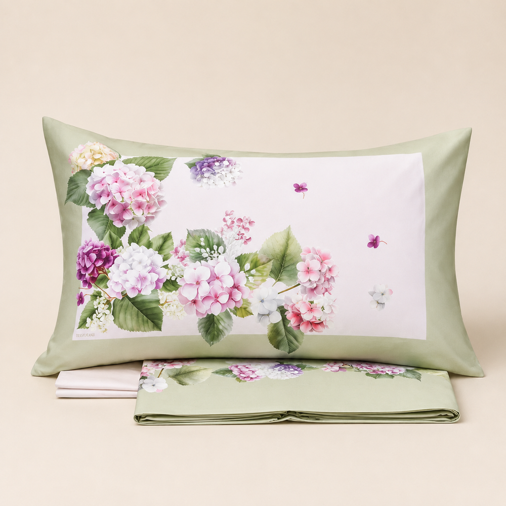 Completo Lenzuola in Raso 300 T.C. – Collezione Bloom Hydragena