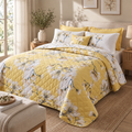 Trapunta Leggera Matrimoniale Double-Face Kyoto n Percalle di Cotone 200 T.C. con Fantasia Floreale Giallo e Bianco 270 x 270 cm – Tessitura Randi