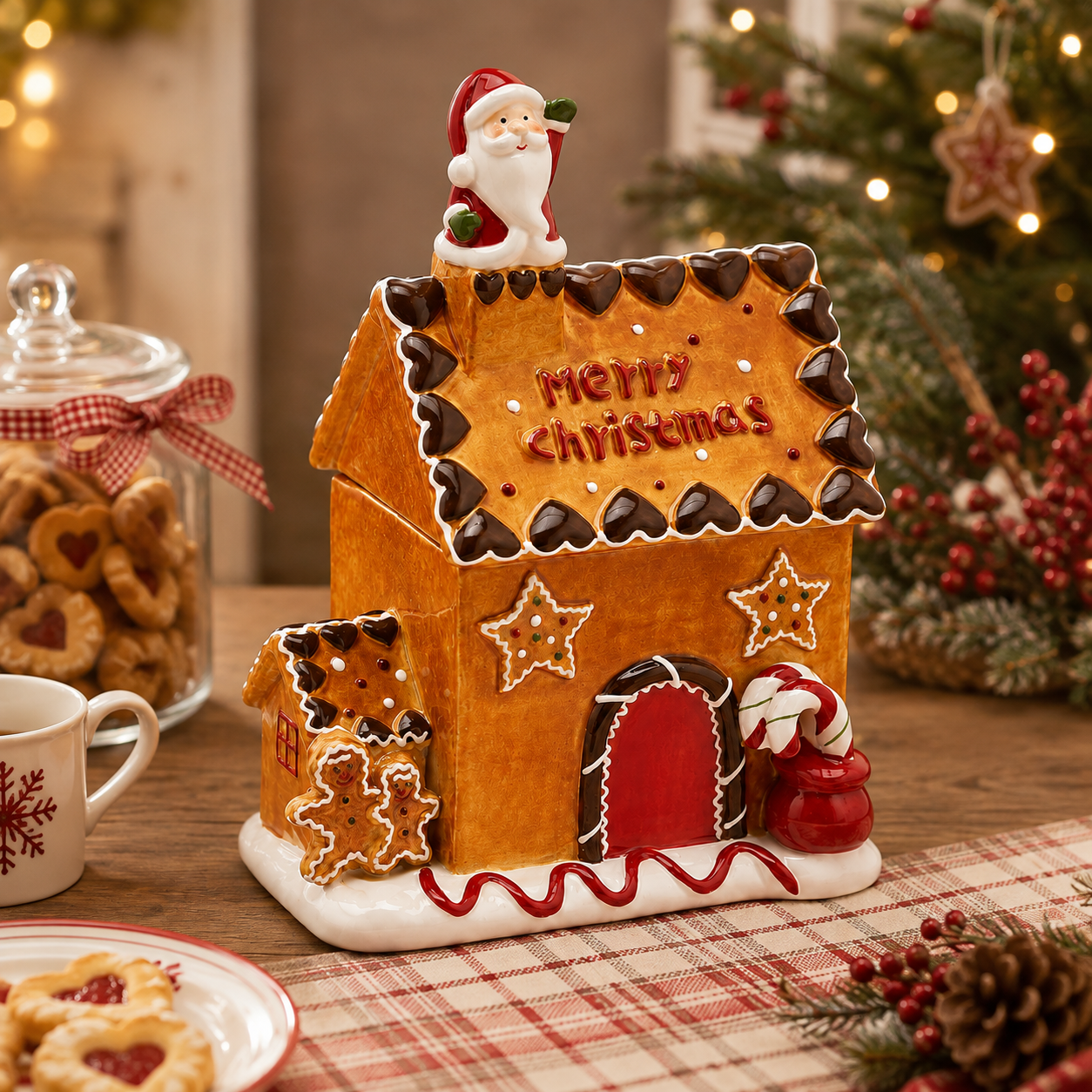 Contenitore Casetta Merry Christmas in Ceramica con Coperchio – 28 x 21 x 16 cm